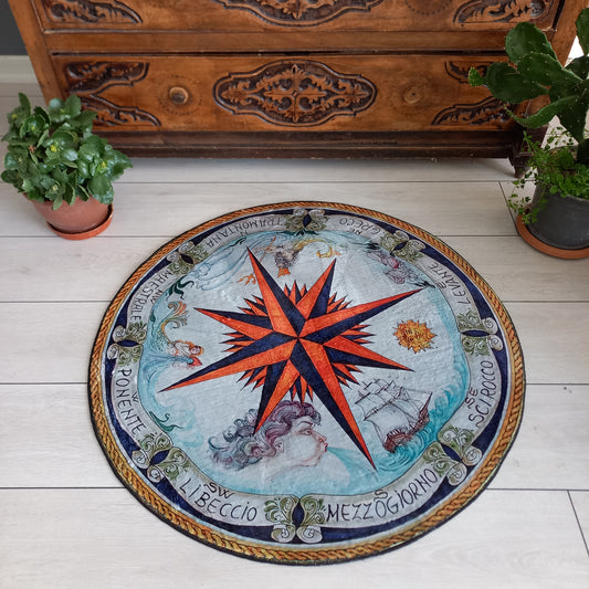 Antique Compass Design Round Rug – Nautical Map-Inspired Home Decor